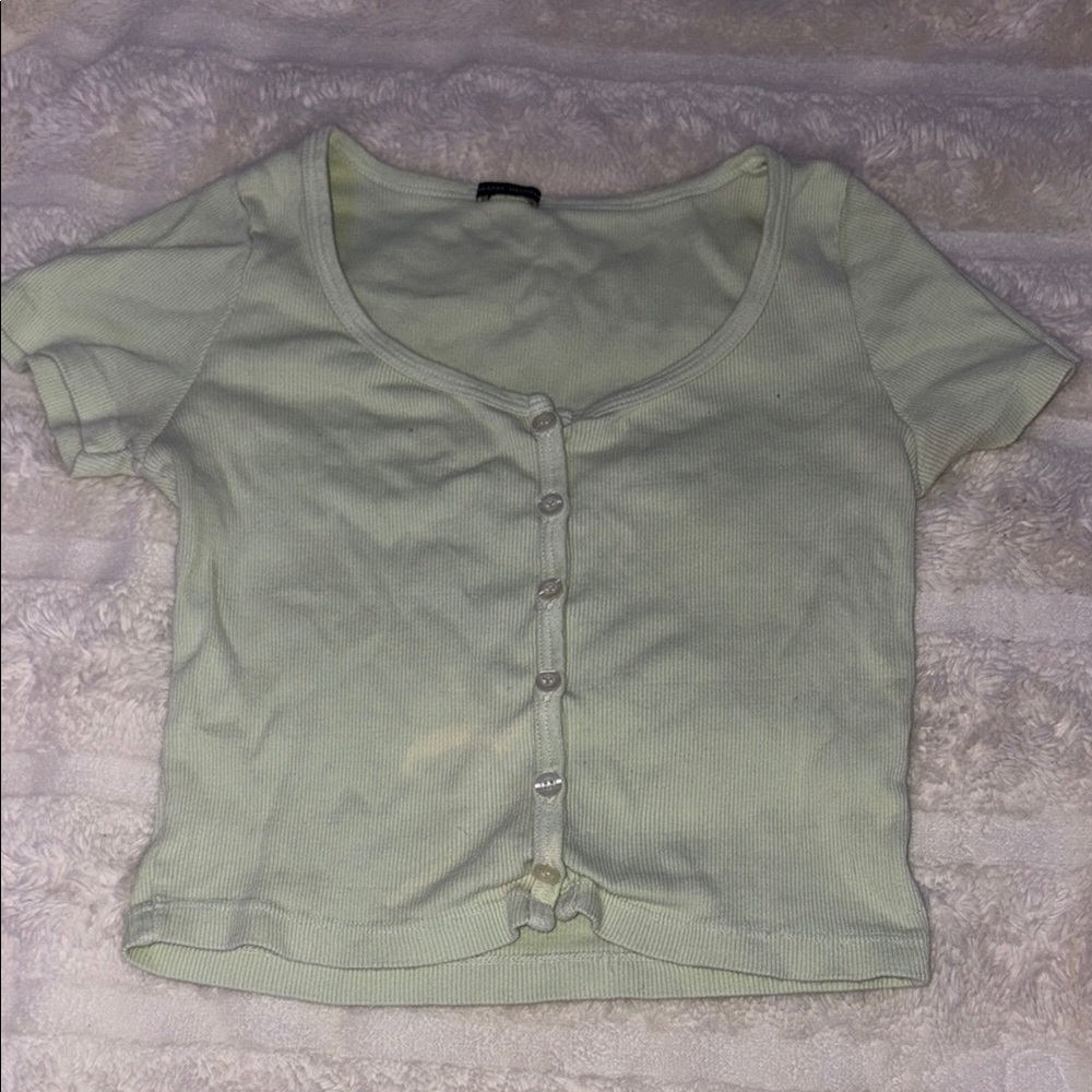 Brandy Melville Green Button Down Crop Top